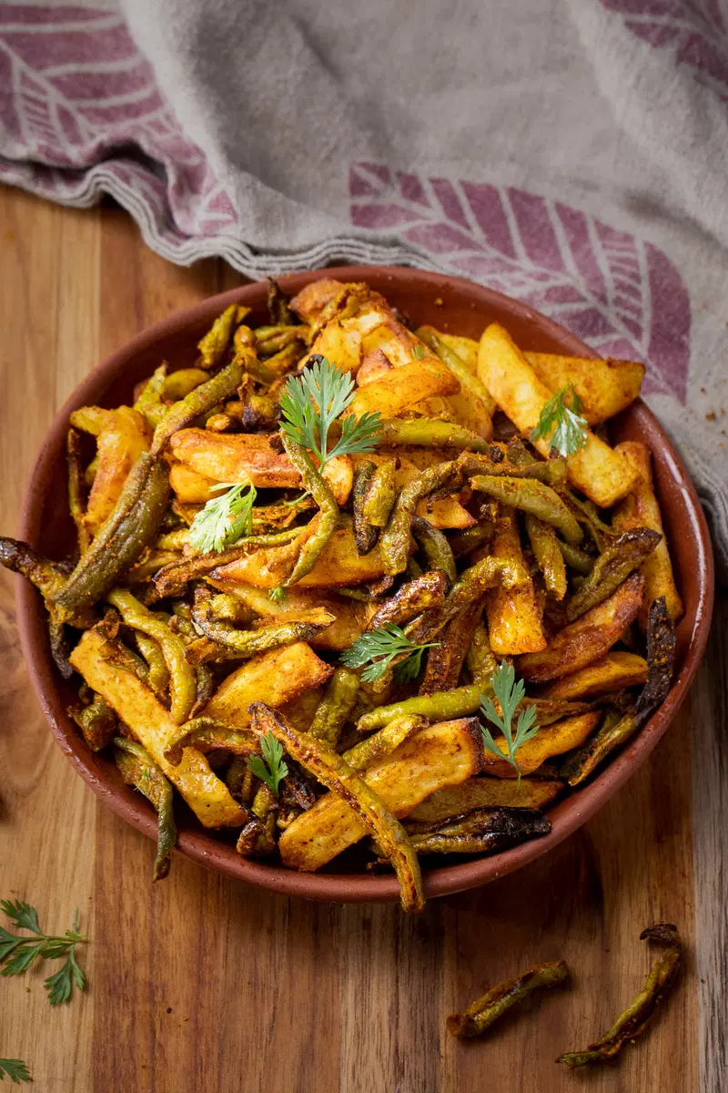 Top shot of potato and tindora fry