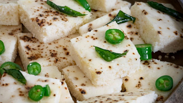 A tray of dhokla
