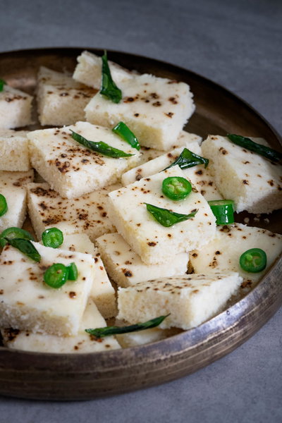 A tray of dhokla