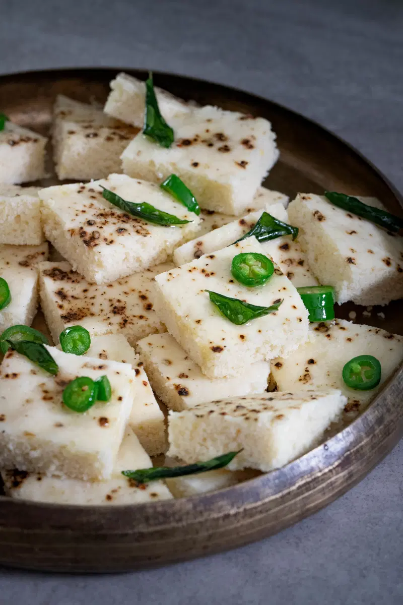 A tray of dhokla