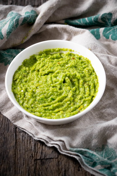 Green chili paste in a bowl