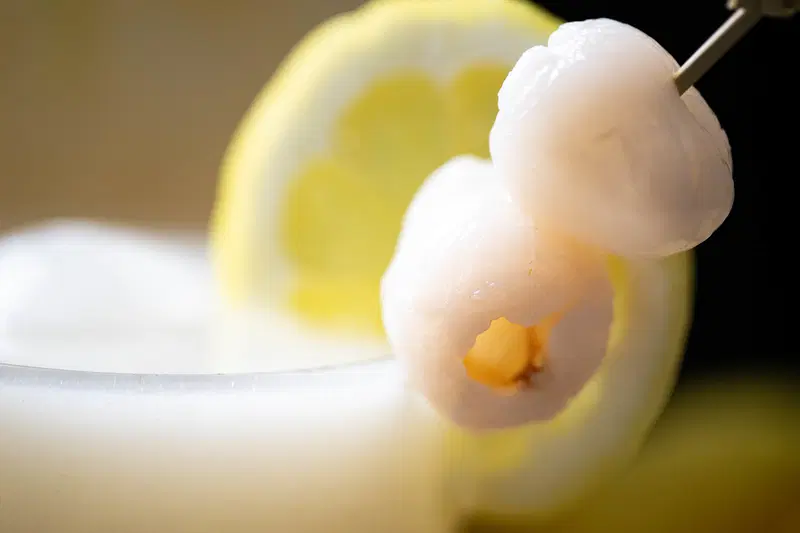 Lychees on the lychee lemonade