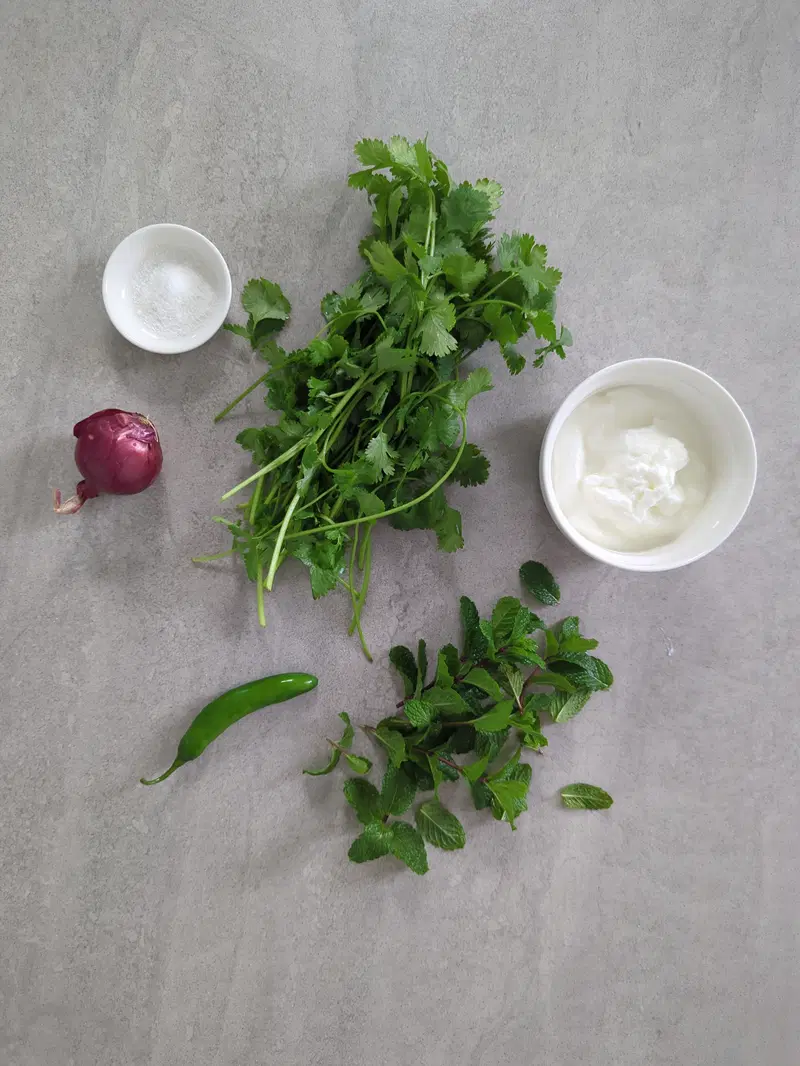 Ingredients for cilantro yogurt chutney