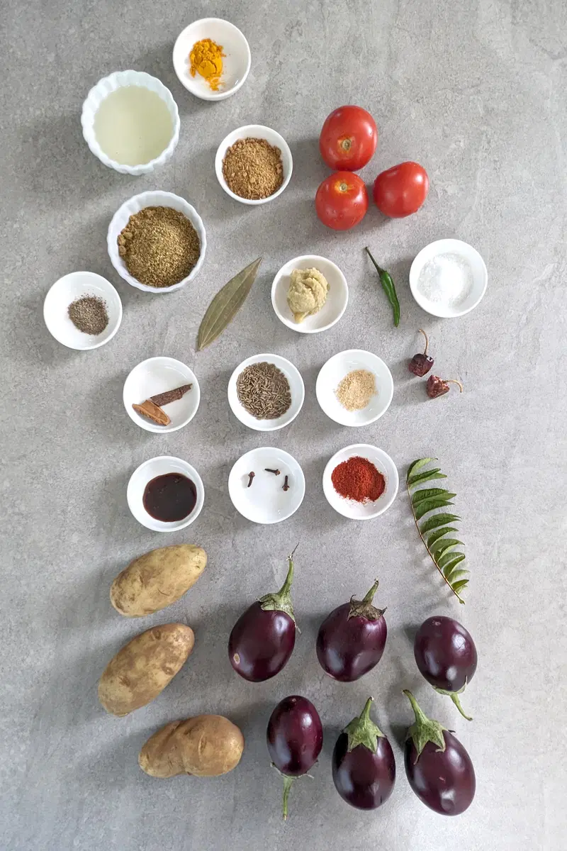 Ingredients for ringan batata nu shaak