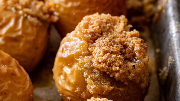 Baked Mini Apples on a baking sheet