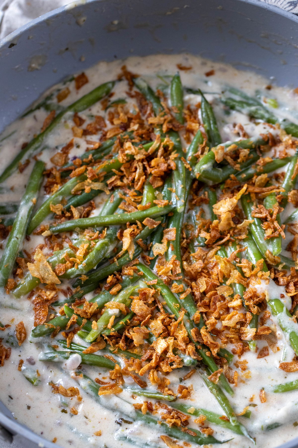 Methi malai green beans in the pan