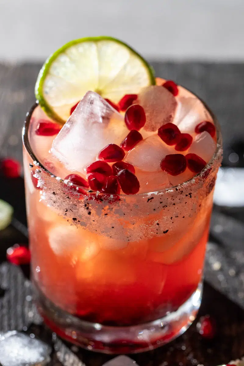 Top down look at pomegranate margarita