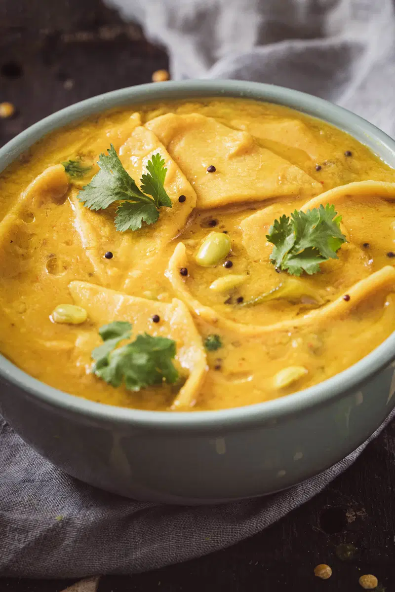 Close up of dal dhokli