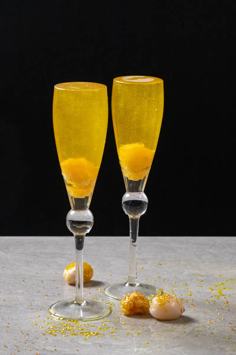 A pair of lychee ball drops.