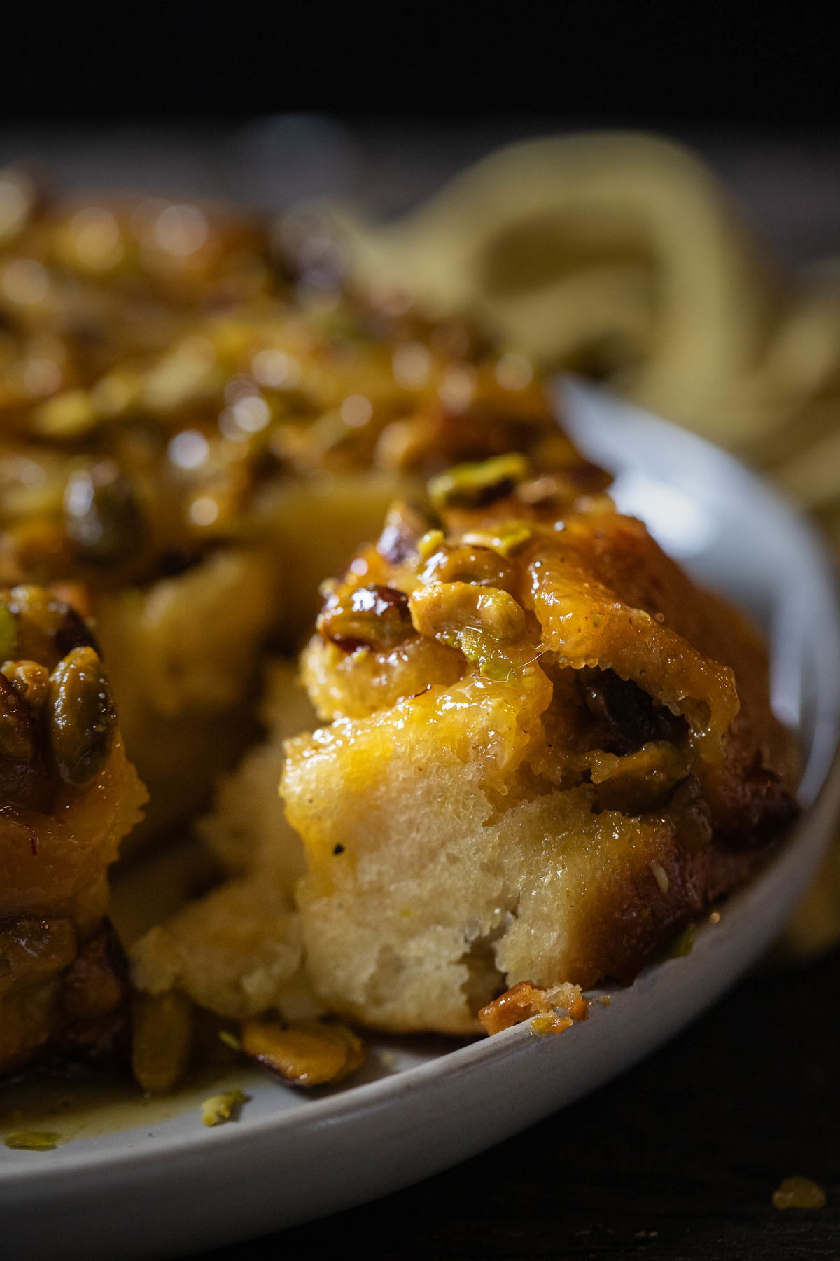Pistachio sticky buns on a plate