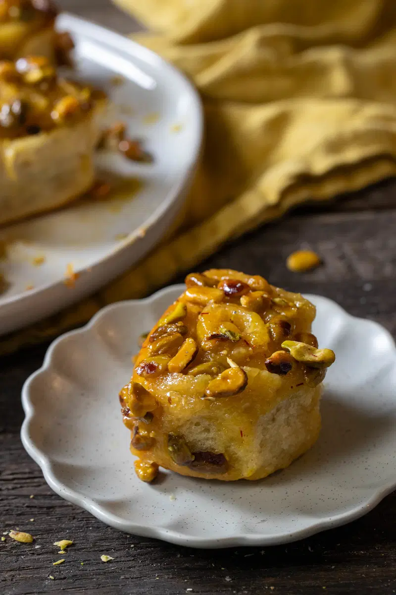 Serving a pistachio sticky bun