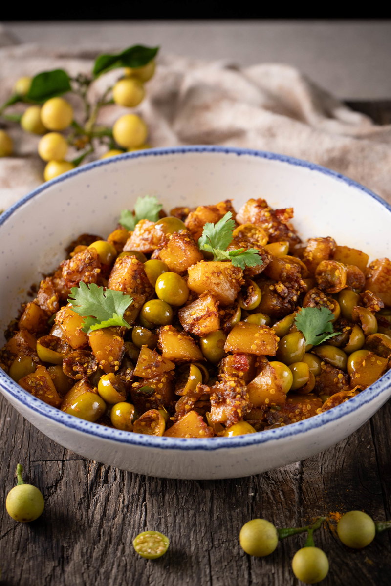 A bowl of turkey berry curry