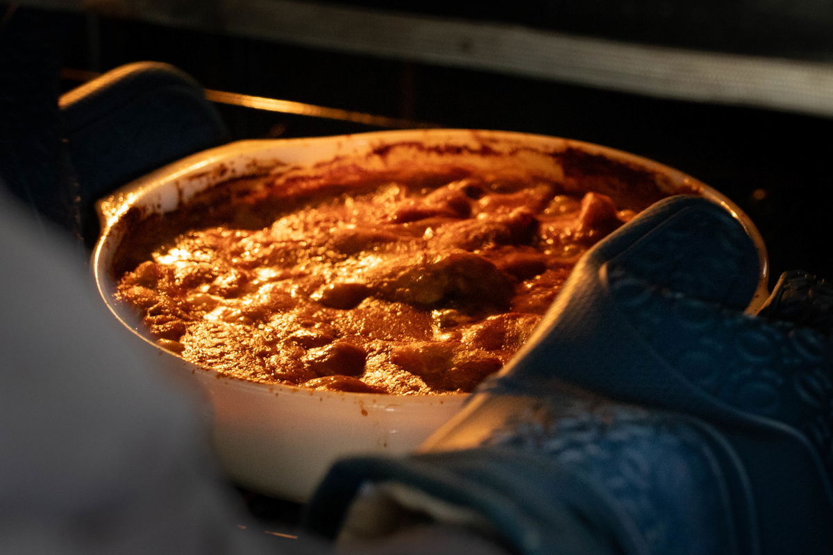 Butter chicken chicken wings baking in the oven.