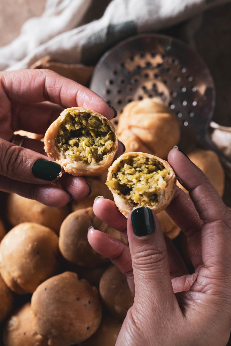 Opening up an edamame kachori