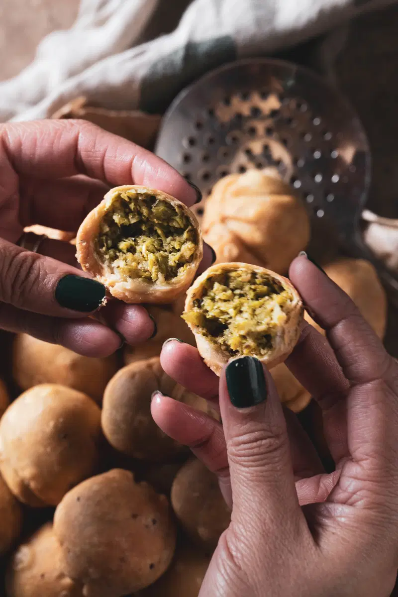 Opening up an edamame kachori