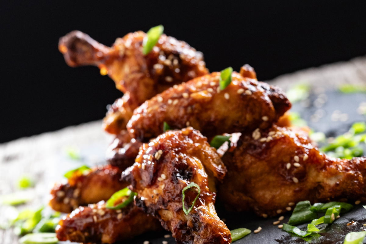 A pile of soy garlic chicken wings.