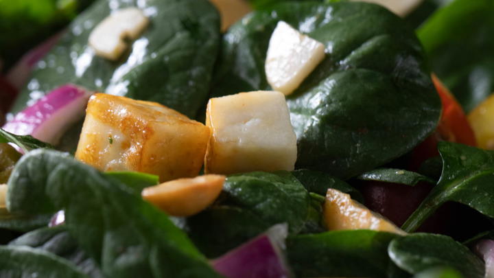 Warm spinach and paneer salad