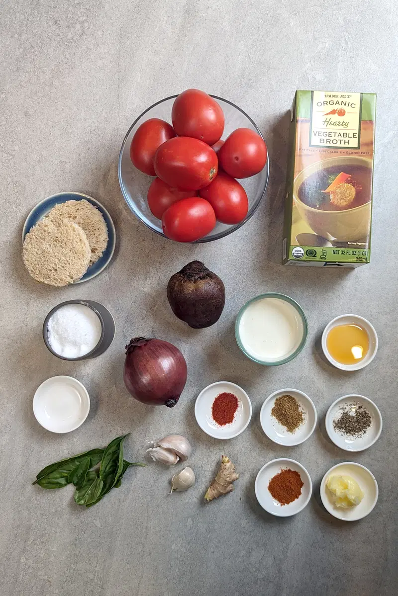 Ingredients for spicy tomato soup