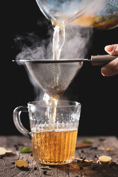 Strain the spices out of the ukado.