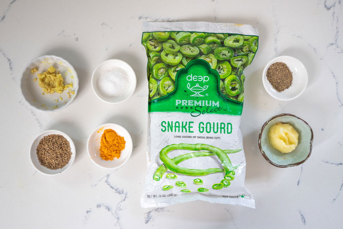 Ingredients of snake gourd shaak.