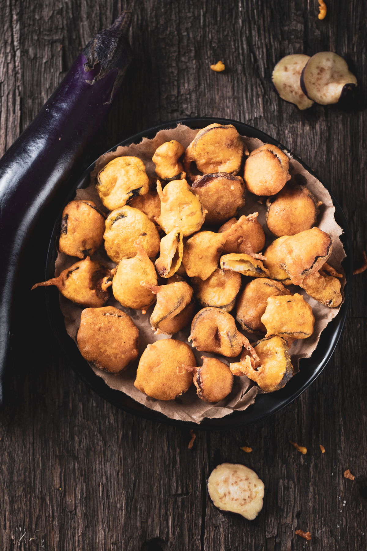 A plate of eggplant bhujiya