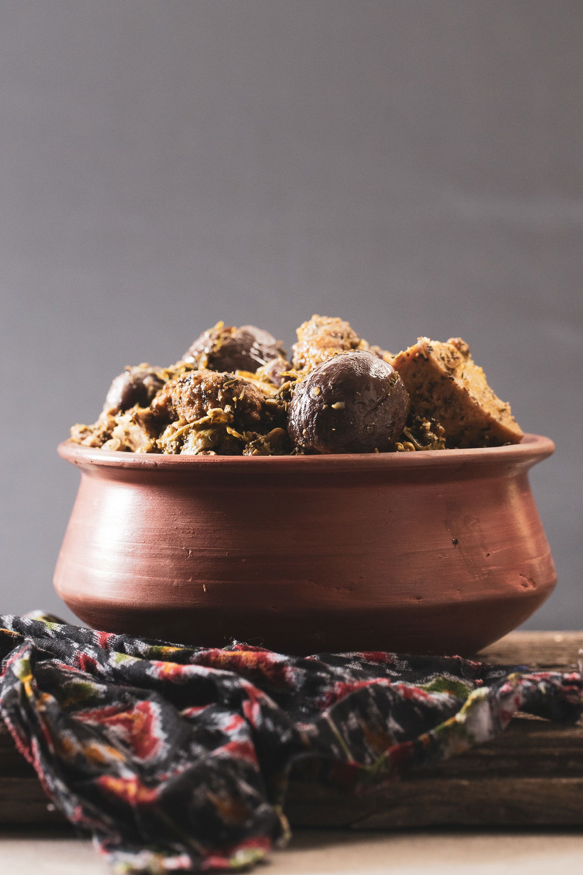 A nice, ceramic bowl of Surti Undhiyu
