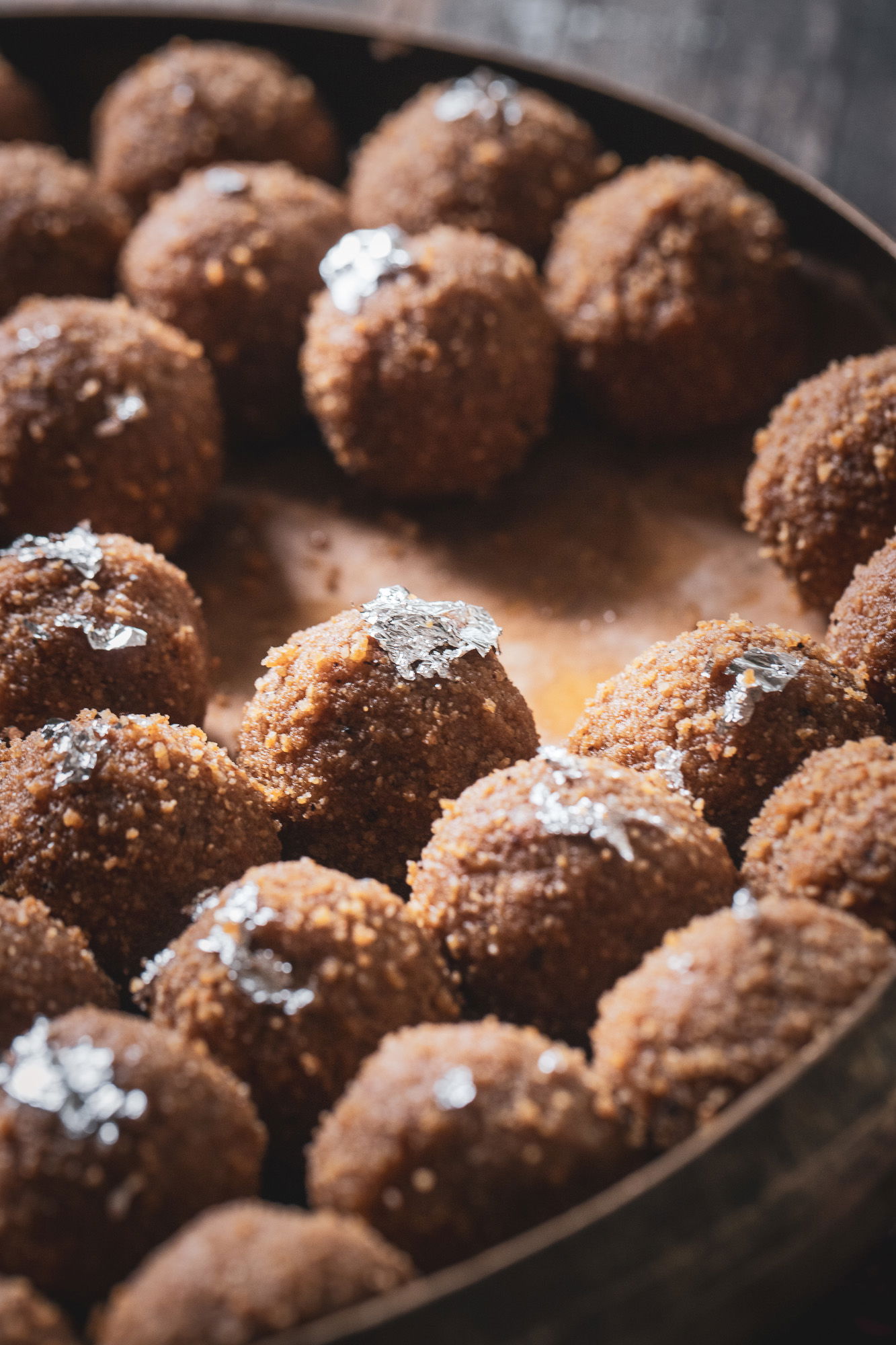 Close up of choorma ladoos on the dish