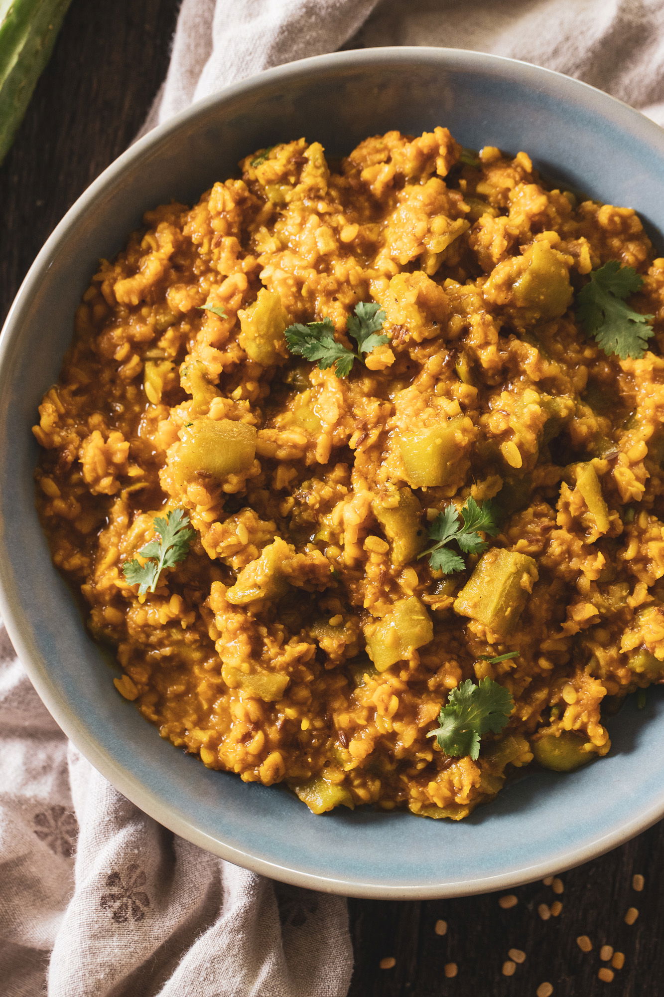 Bowl of turiya mug ni dal nu shaak